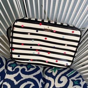 Kate Spade black/white stripe w polka dots tote